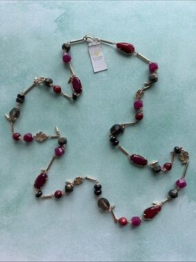 Kendra Scott Ruth Pink and Burgundy rhodonite and pyrite Long Necklace